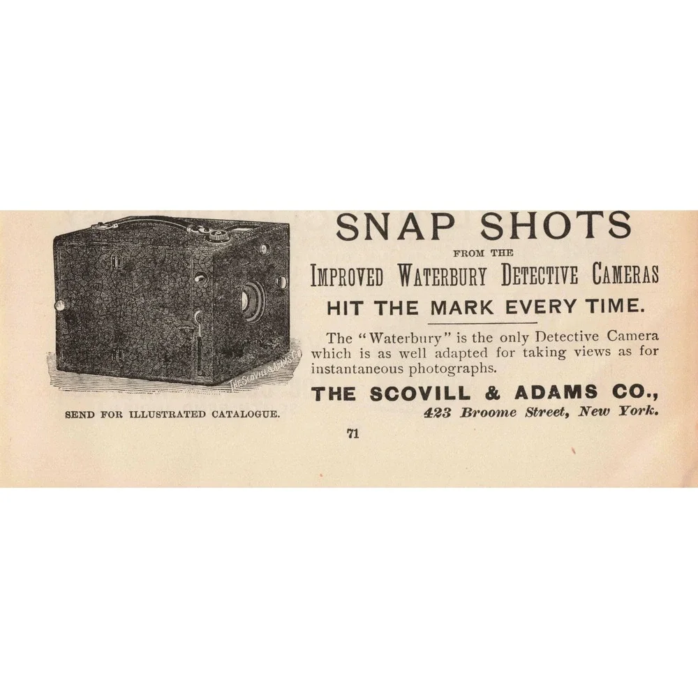 1892 Scovill & Adams‎ Improved Waterbury Detective Camera Print Ad